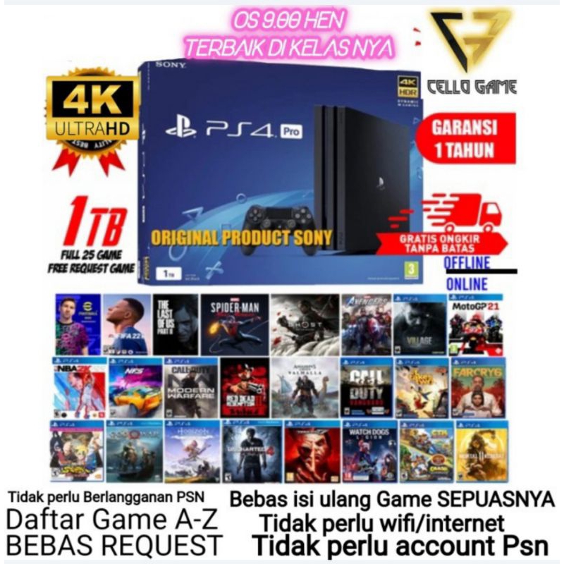 PS4 PRO 4K HEN CFW 1TB FULLGAME PLAYSTATION 4