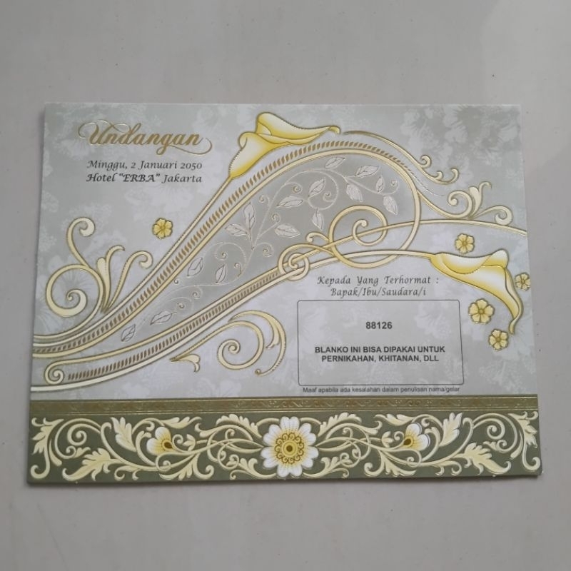 Undangan ERBA 88126 ECER & GROSIR KOSONGAN TANPA PLASTIK OPP
