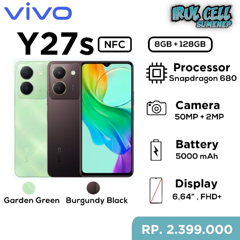 HP Vivo Y27s (8/128) - 50MP Camera, 44W FlashCharge, Snapdragon680, IP54