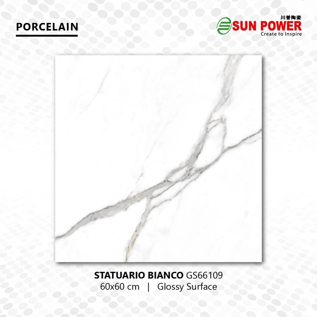 Granit Lantai Body Putih Glossy - Statuario Bianco Series | Sun Power