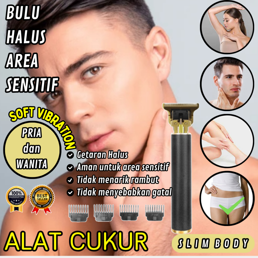 Alat Cukur Bulu Jenggot Area Sensittif Pria dan Wanita Getaran Halus Elektrik USB Charger