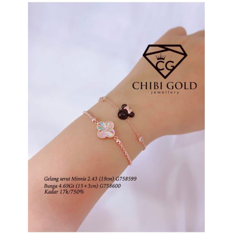 CHIBIGOLD - gelang Mickey Minnie serut black gold emas 750% 17K