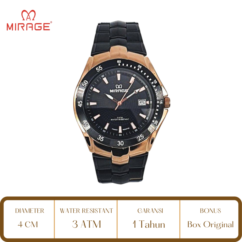 Mirage Watch Official Jam Tangan Pria Mirage Hitam Rose Gold 7411 BRP M