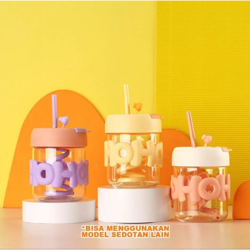 Serbagrosirmurah Gelas Kaca Lucu Botol Minum Kaca Hoho Sedotan Korea Tumbler Aestetic Tumblr