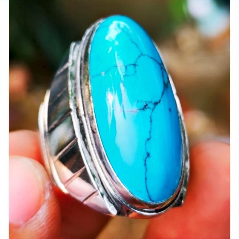 Batu akik pirus biru nevada serat antik