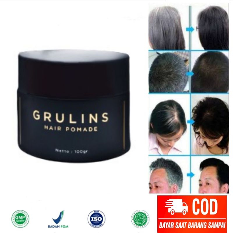 Pomade minyak rambut pomade pria penghitam uban herbal alami Grulins minyak rambut pomade original