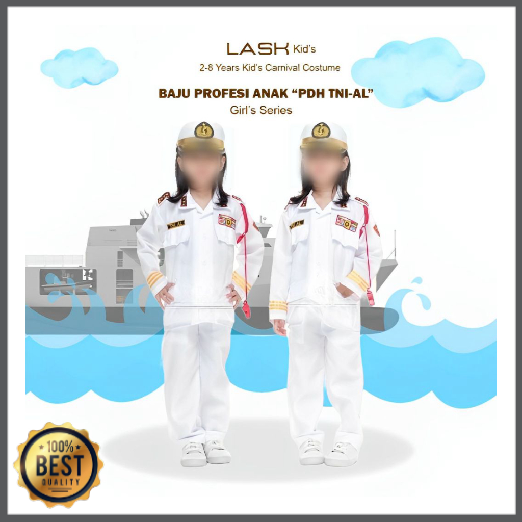 Unik LASK - Baju KOWAL TNI AL Anak Perempuan Angkatan Laut Custom Profesi Seragam Karnaval TK PAUD B