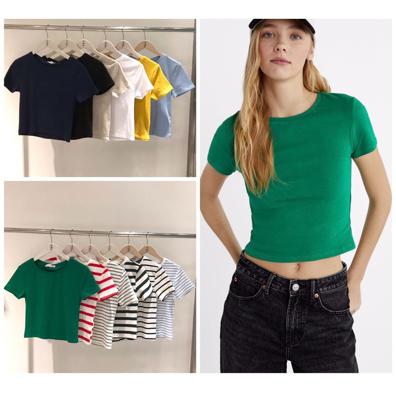 SALE‼️ STRADIVARIUS KAOS CROP T-SHIRT CEWEK LENGAN PENDEK