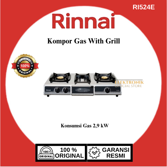 Rinnai Kompor 2 Tungku With Grill RI524E/RI-524E/RI 524E/Kompor Gas Rinnai/Rinnai Kompor Gas/Kompor 