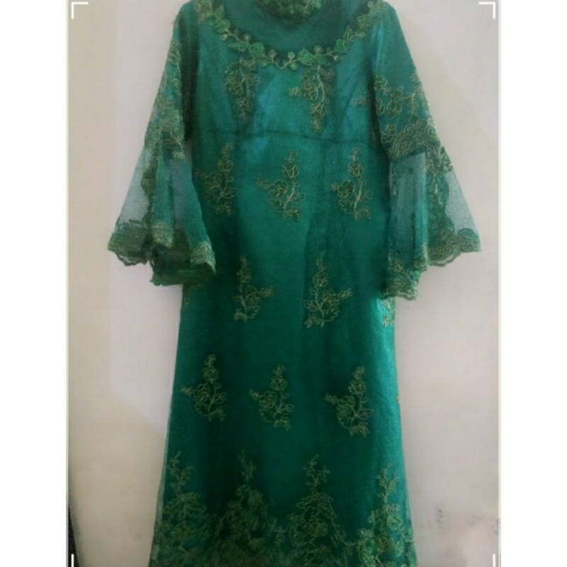 LONG DRESS KEBAYA HIJAU BOTOL HIJAU EMERALD MEWAH