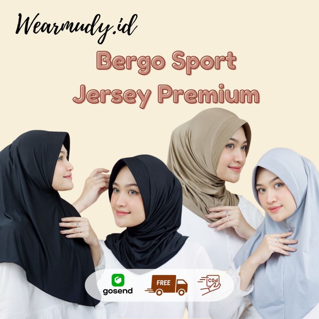 WEARMUDY.ID Hijab Bergo Instan Sport JERSEY Besar Jumbo Panjang Menutup Dada & Pendek