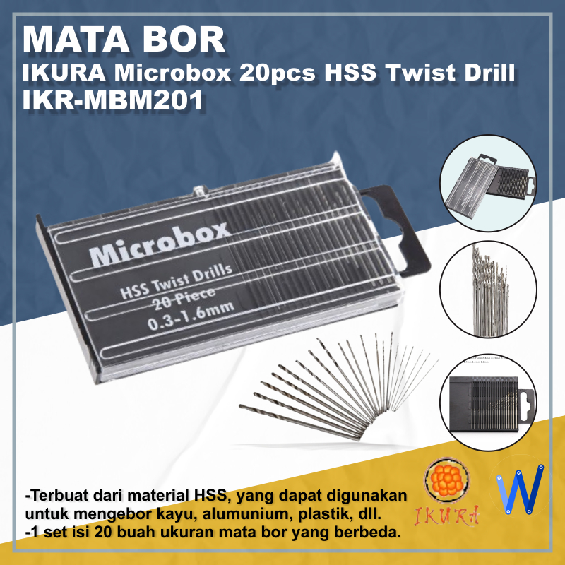 IKURA HSS Twist Drill Microbox 20pcs Mata Bor IKR-MBM201 / Mata Bor Spiral Set 20pcs / Matabur Pembu