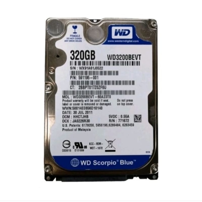 HDD WDC 320GB Blue Internal 2.5" NOTEBOOK / LAPTOP / HARDISK WD 320GB