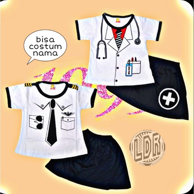 Setelan anak anak cewek profesi pilot, dokter