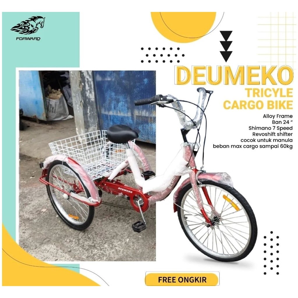 Sepeda Roda Tiga Dewasa 24" Forward CARGO bisa untuk membawa barang dengan keranjang besar