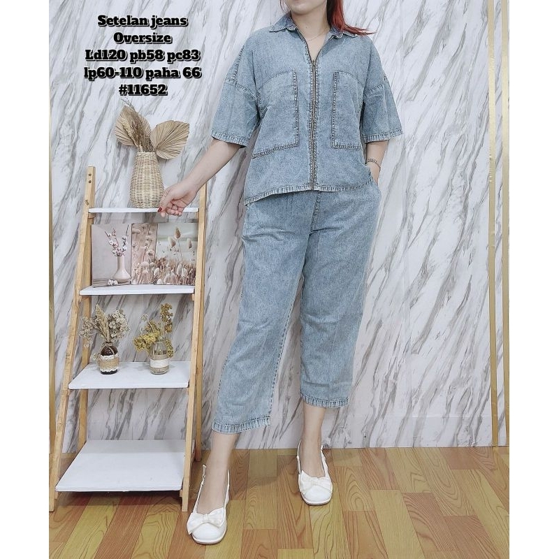 Setelan Celana jeans setelan jeans celana 7per9 setelan jeans pinggang karet