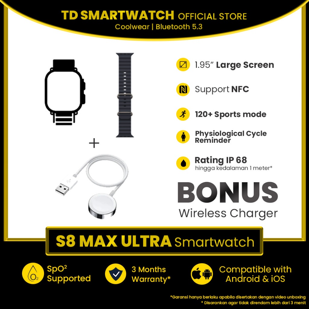 Smartwatch S8 Max Ultra support android/iOS NFC Bluetooth Wireless Waterproof Jam Tangan Pintar