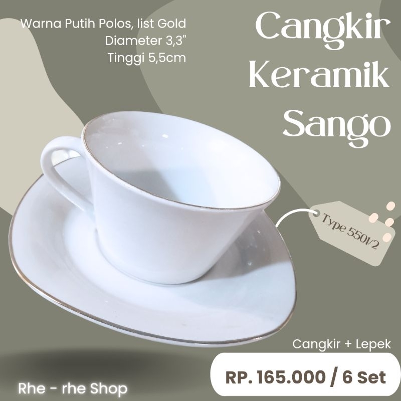 Cangkir + Lepek Sango warna putih isi 12 pcs/set