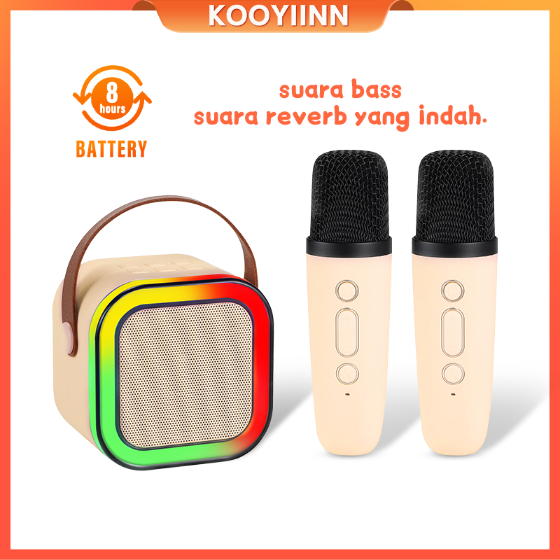 	 KOOYIINN 2in1 Speaker Karaoke Wireless Bluetooth Mini Cute RGB Lamp Dual Microphone KTV Duet Mikrofon Lucu - S51	