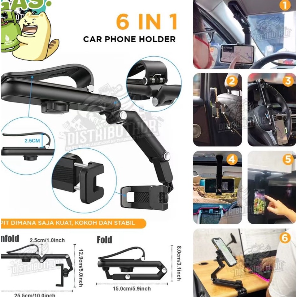 YM Car Phone Holder Jepit Mobil 6 in 1 HD58 HD58 stand Handphone penyangga Hp tongsis selfie  Holder