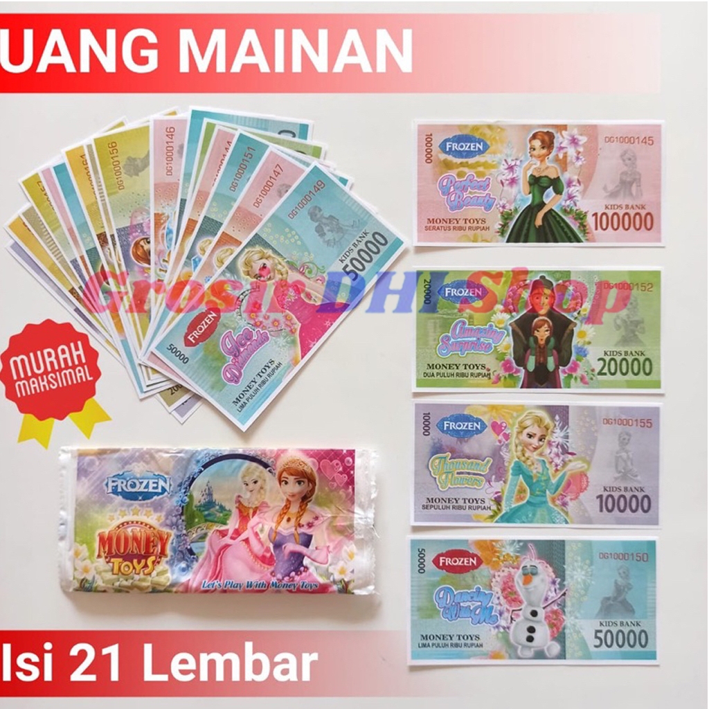 GROSIR DHI SHOP_MONEY TOYS ISI 20 DG UANG UANGAN MAINAN ANAK KARAKTER DUIT DUET MAIAN KERTA ANAK-ANAK EDUKASI MELATIH OTAK KECERDASAN WANITA LAKI-LAKI