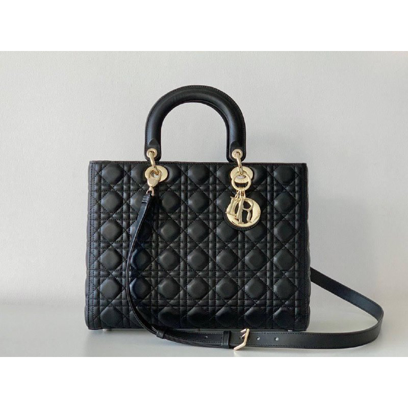 DIOR LARGE LADY DIOR BAG BLACK CANNAGE LAMBSKIN