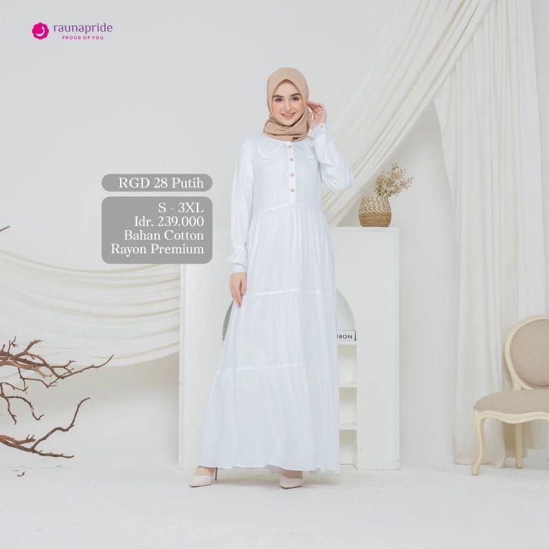 Rauna - RGD 28 | Gamis Putih Katun Rayon | Gamis Putih Jumbo