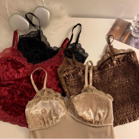 Tanktop Brenda Tan top atasan bludru Wanita Renda Kamisol Seksi tanktop Bahan Velvet mewah , elegant