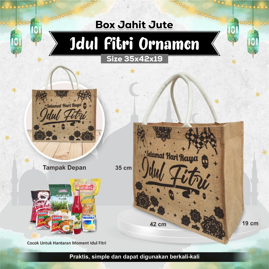 [GROSIR] Tas Jute Motif Idul Fitri Tote Bag Goni Tas Cantik Goodie Bag Jute Tas Karung Goni Jute Gon