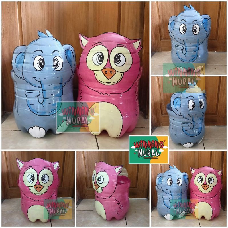 Pot Galon Le mineral/ Pot Lucu/ Tempat sampah lucu/ Prakarya Kerajinan daur ulang botol bekas/ Pot b