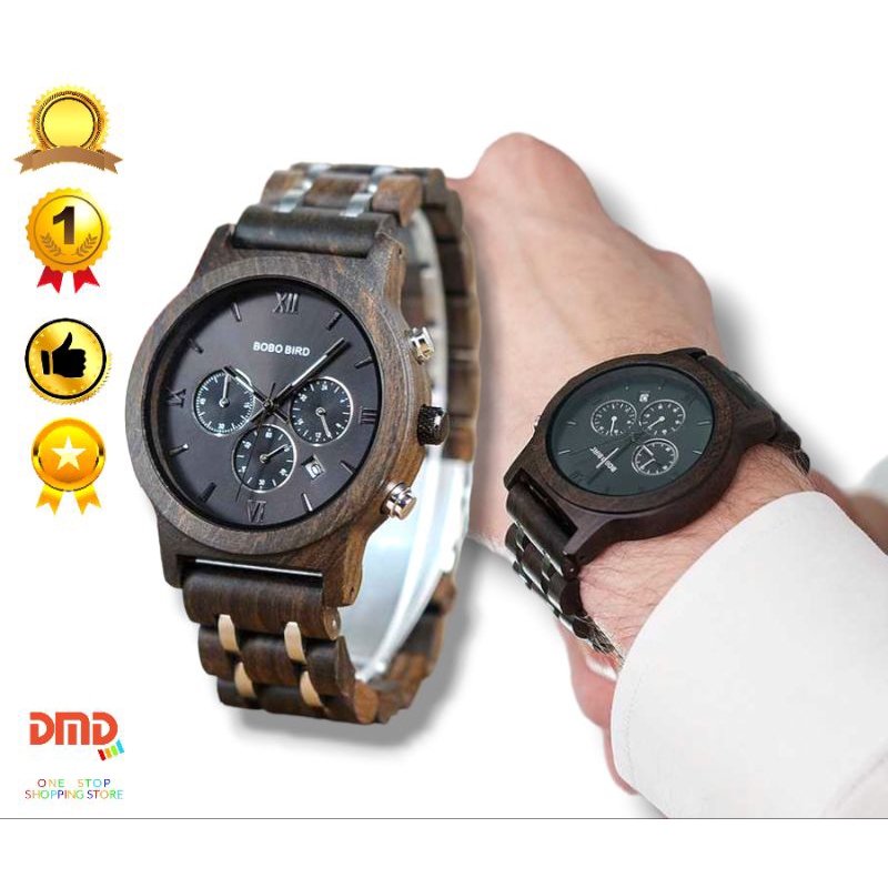 Jam tangan pria/ Jam tangan pria unik bahan KAYU KUAT analog dial 48mm BOBO BIRD P19