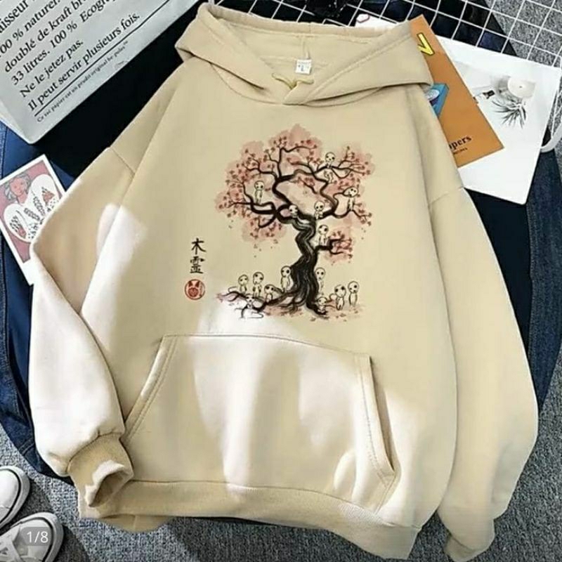 Sweater Hoodie Wanita Pink Tree Jumper Oversize