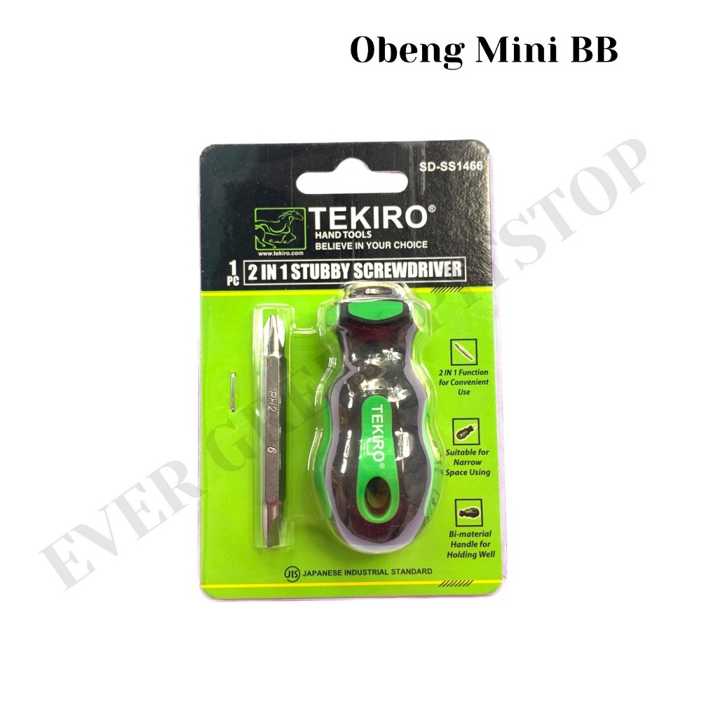 TEKIRO Obeng Kecil Cebol Obeng Mini Bolak Balik 2 in 1 Stubby Screwdriver Plus Minus Original
