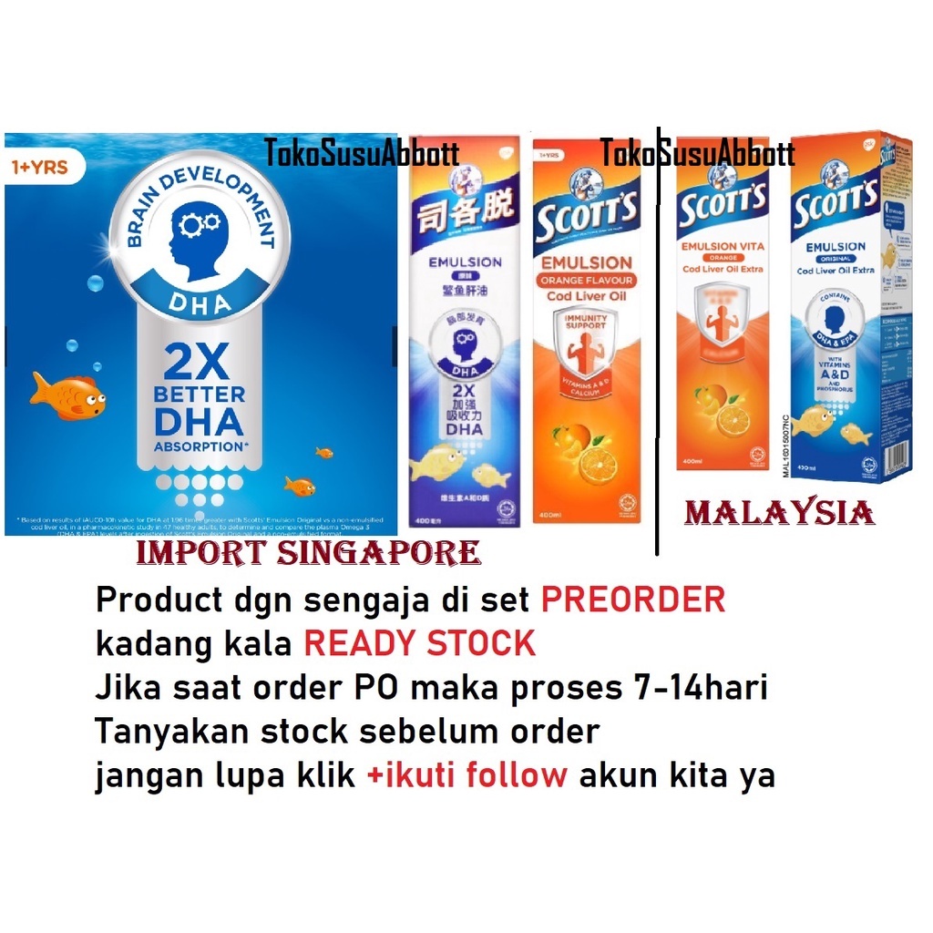 Malaysia 400ml Scott's Scott Scotts Emulsion Vita COD Liver Oil Minyak ikan Original Orange Import S