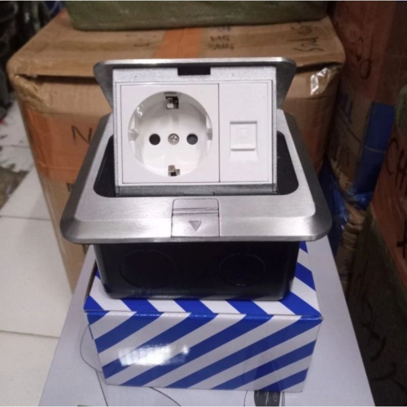 STOP KONTAK TANAM LANTAI/MEJA 1 COLOKAN LISTRIK+DATA RJ 45 LAN CAT 5e
