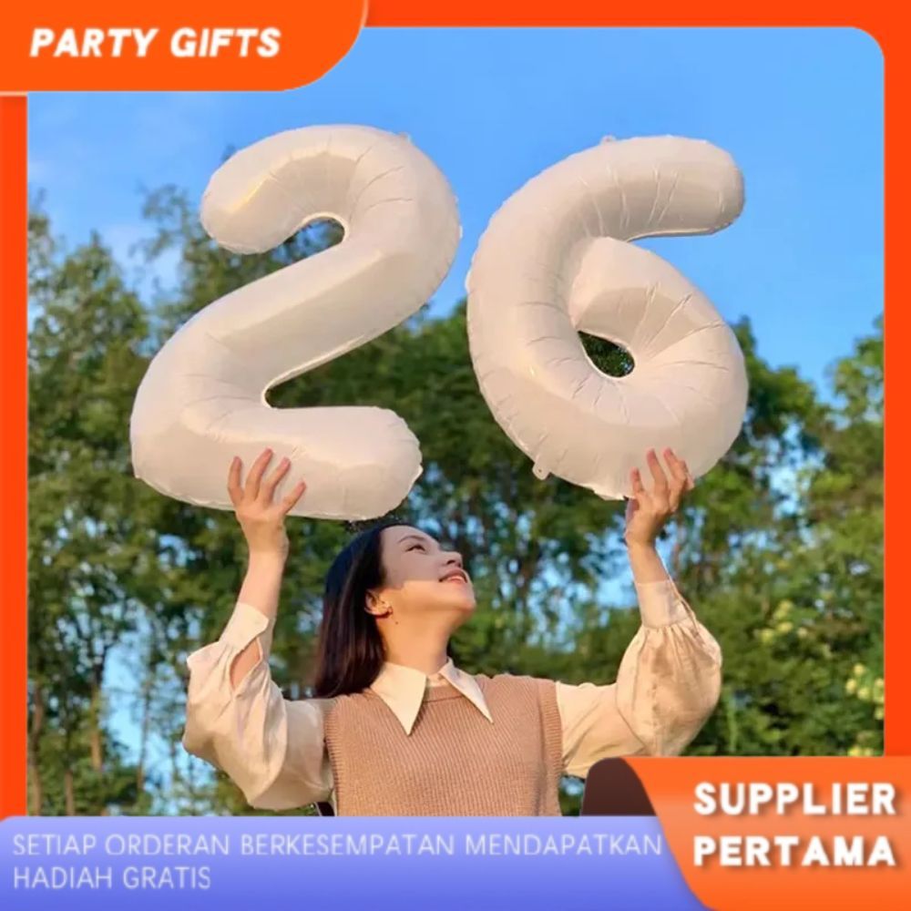 Balon Foil Angka 0-9 Warna Putih 80 cm 32 Inch Balon Angka Jumbo