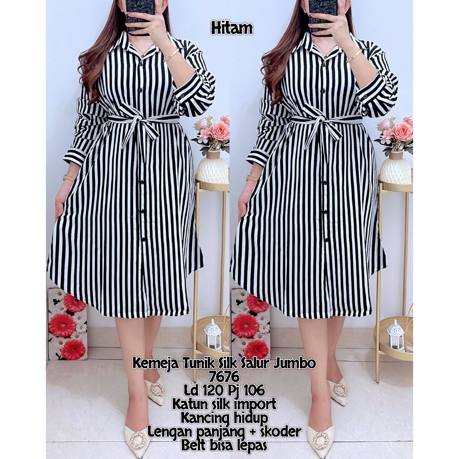 Kemeja Tunik Silk Salur Jumbo 7676