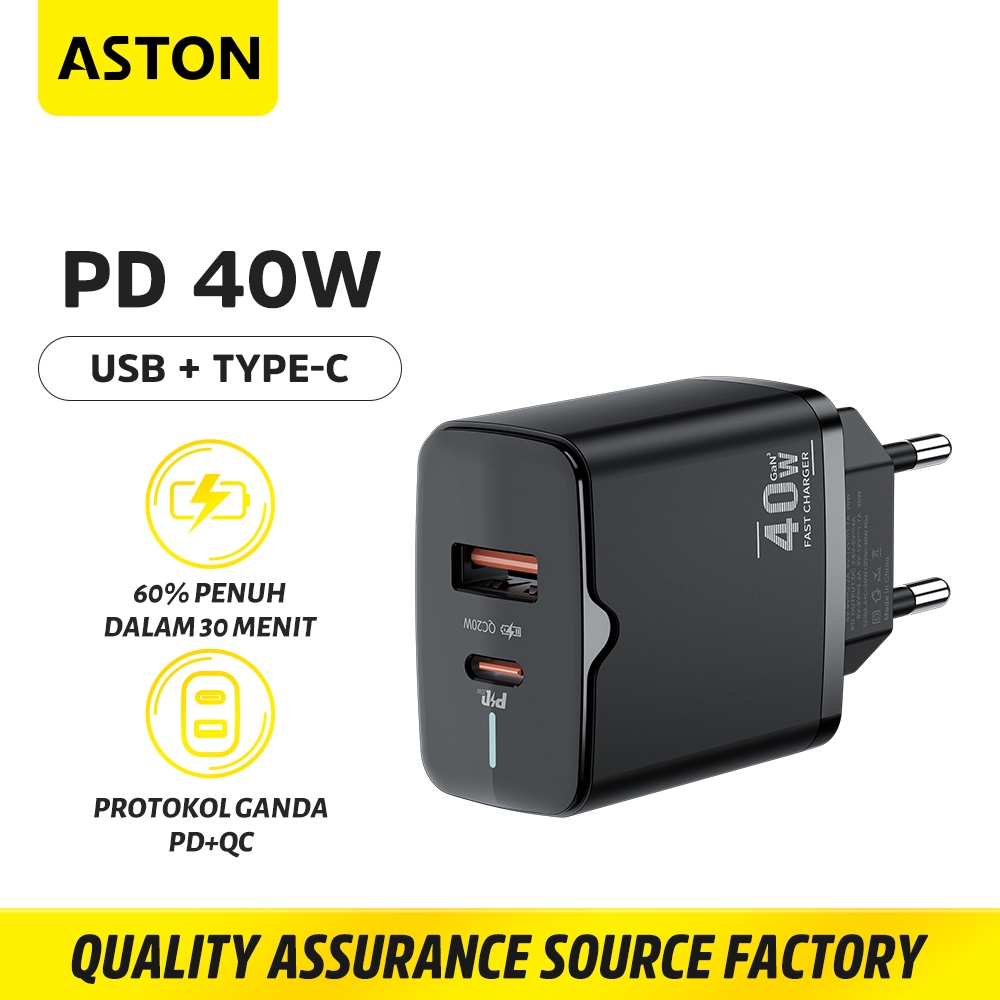ASTON Kepala Fast Charger 40W iPhone Mfi USB A Dan PD Type C To Lightning Fast Charging