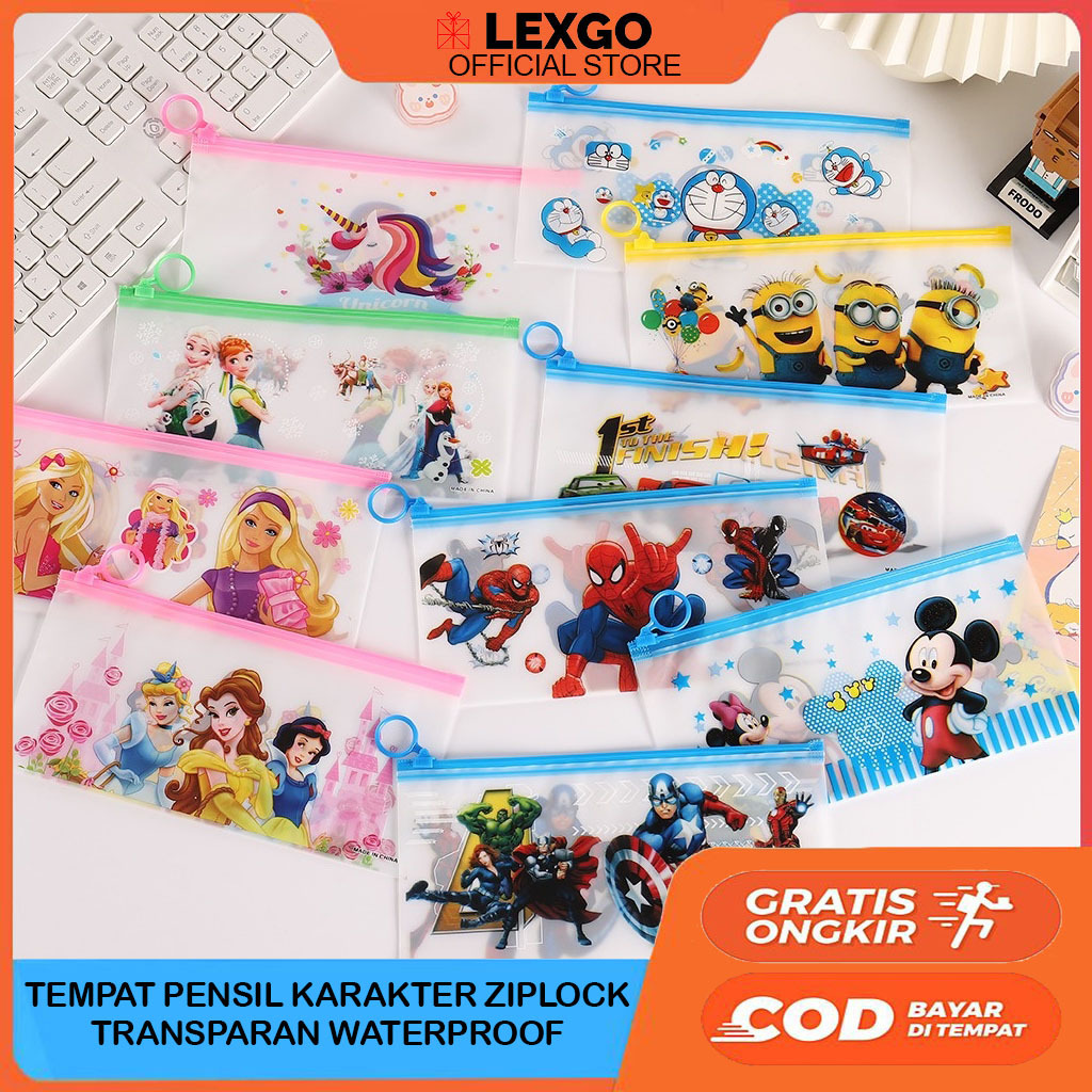 

Tempat Pensil Pulpen Transparan Ziplock Karakter Serbaguna Pouch Zip Lock Penyimpanan Kosmetik Pouch Zipper Pencil Case Alat Tulis anak Alat Tulis Kantor