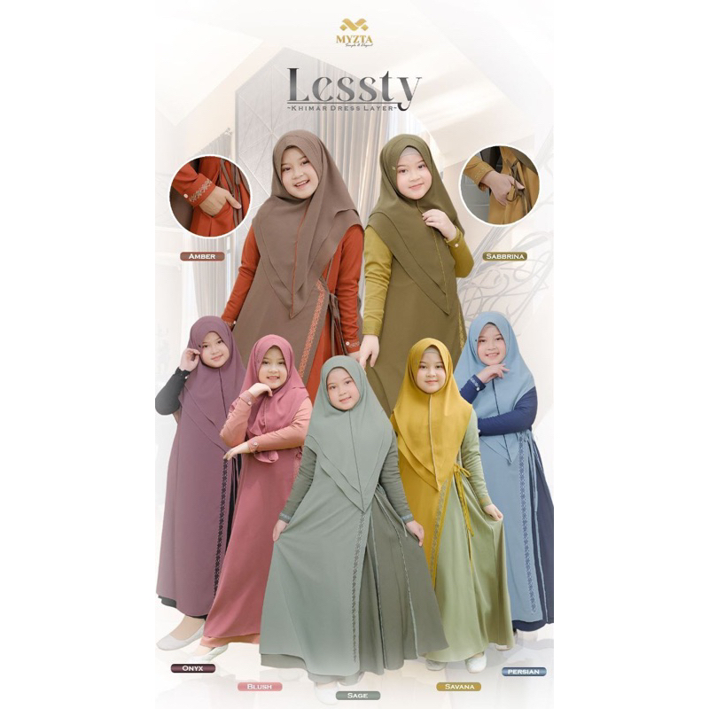 (LIMITED STOK) LESSTY SARIMBIT GIRL SET KHIMAR DRESS LAYER by MYZTA
