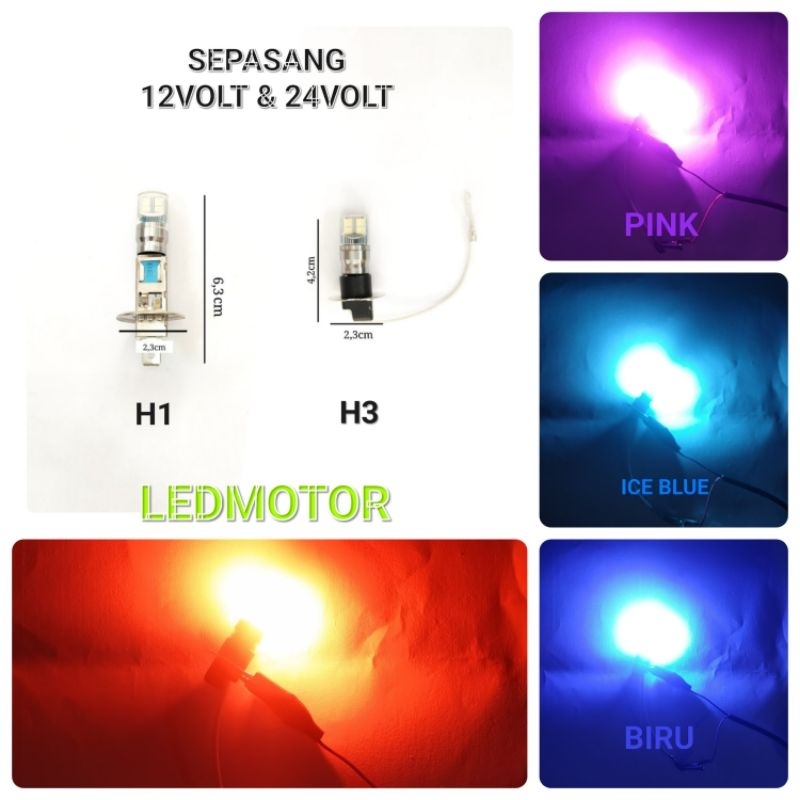 Sepasang Lampu Foglamp LED H1 H3 12V & 24V Lampu Kabut Mobil H1 / H3 12Volt / 24Volt