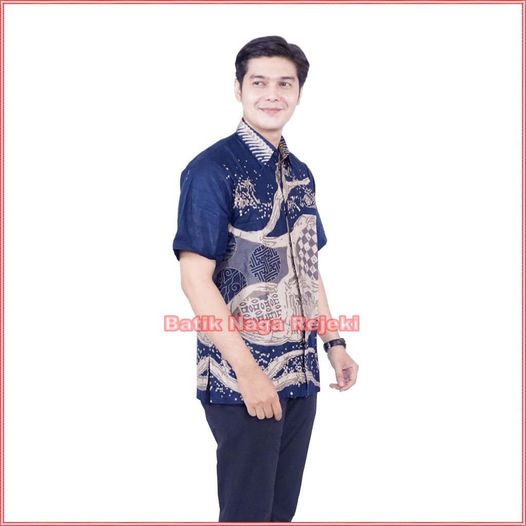 BatikNagaRejeki - Atasan Batik Berry Biru Pria Modern - Simple _ BERRY HEM