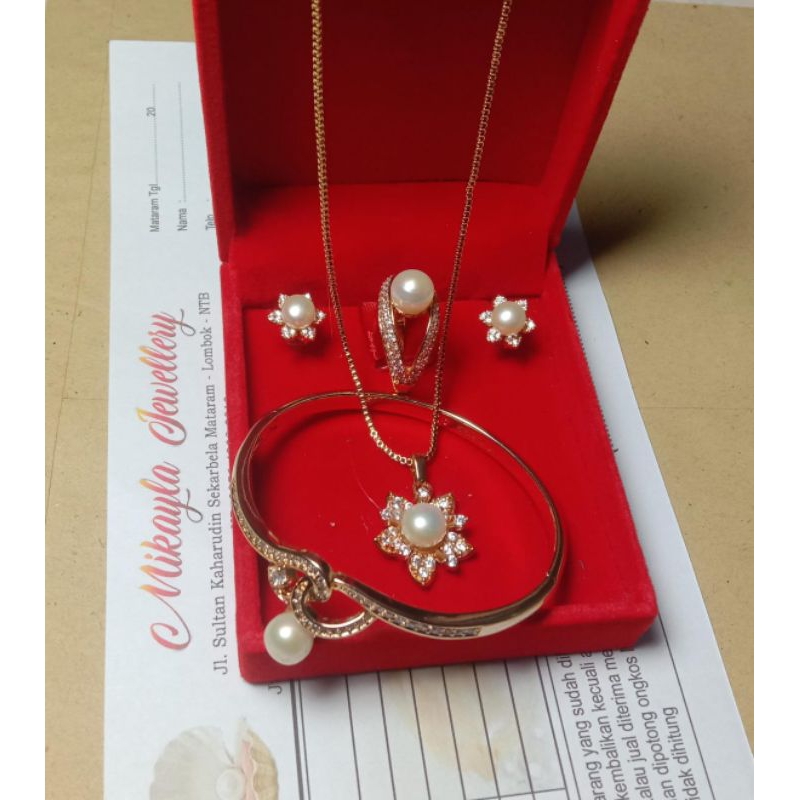 Full set mutiara asli lombok|perhiasan mutiara asli lombok|Set mutiara tawar asli|Set mutiara asli b