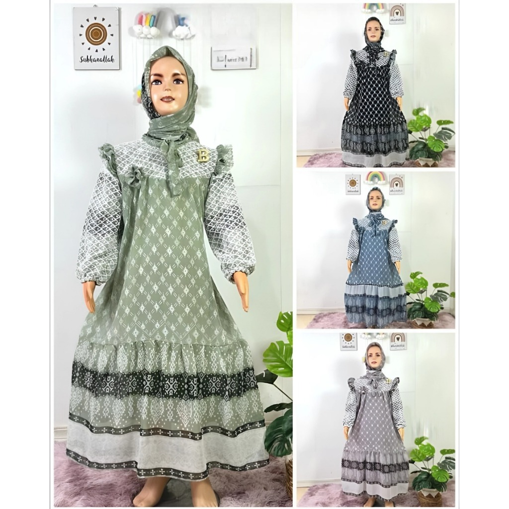 Gamis Anak Perempuan Usia 3-15 Tahun | Pakaian Terbaru Anak Perempuan Model Baju Gamis Ceruty Etnic 