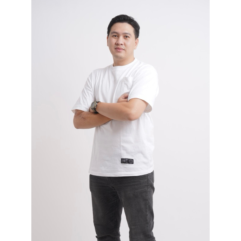 Kaos kantong depan Polos Putih | Kaos polos Oversize/Boxy kantong depan | full cotton combat 20s PRE