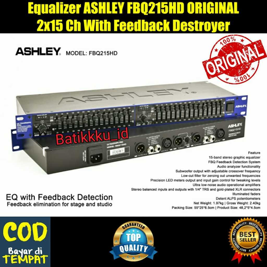 EQUALIZER ASHLEY FBQ215HD FBQ 215 HD ORIGINAL WITH FEEDBACK DESTROYER SUB WOOFER OUTPUT
