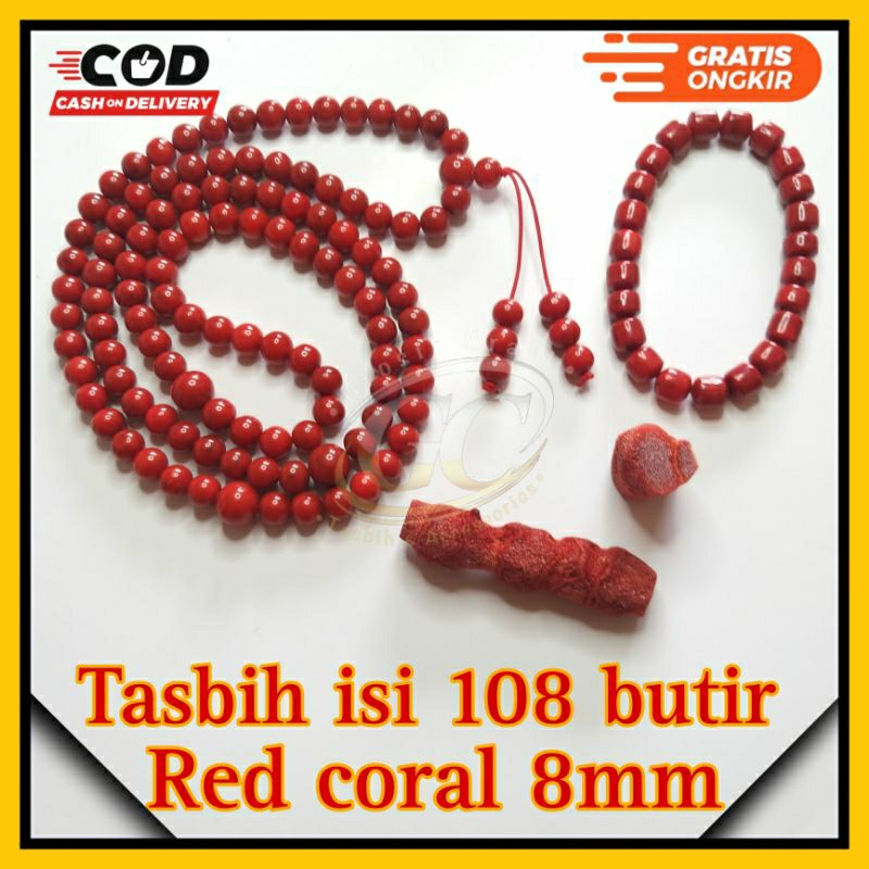 ‼️TASBIH ISI 108 BUTUR RED CORAL TASBIH BUDHA BATU MARJAN