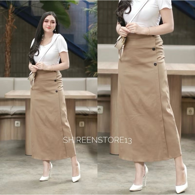 Luna skrit | Rok panjang bengalin wanita | semi A-line | rok panjang | rok panjang korenan style | r