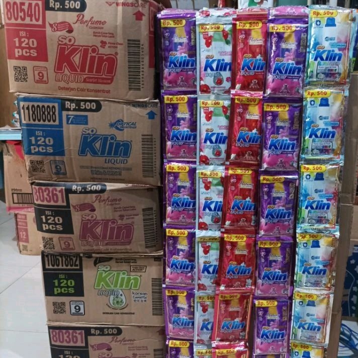 Soklin cair 500'an KARTONAN (120 Sachet)   sabun cuci baju sachet