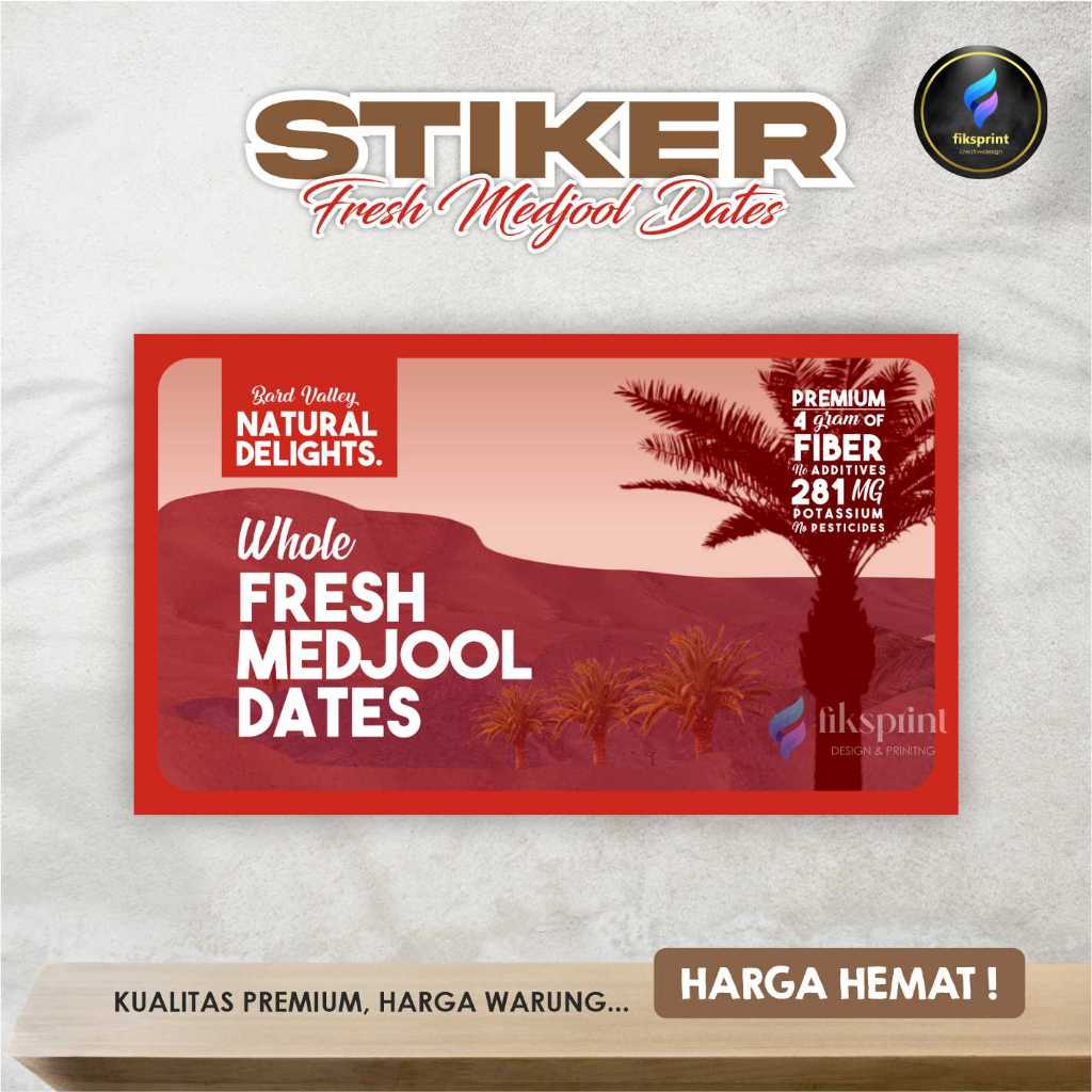 

Stiker Fresh Medjool Dates (merah) | persegi panjang uk. 12 x 7 cm